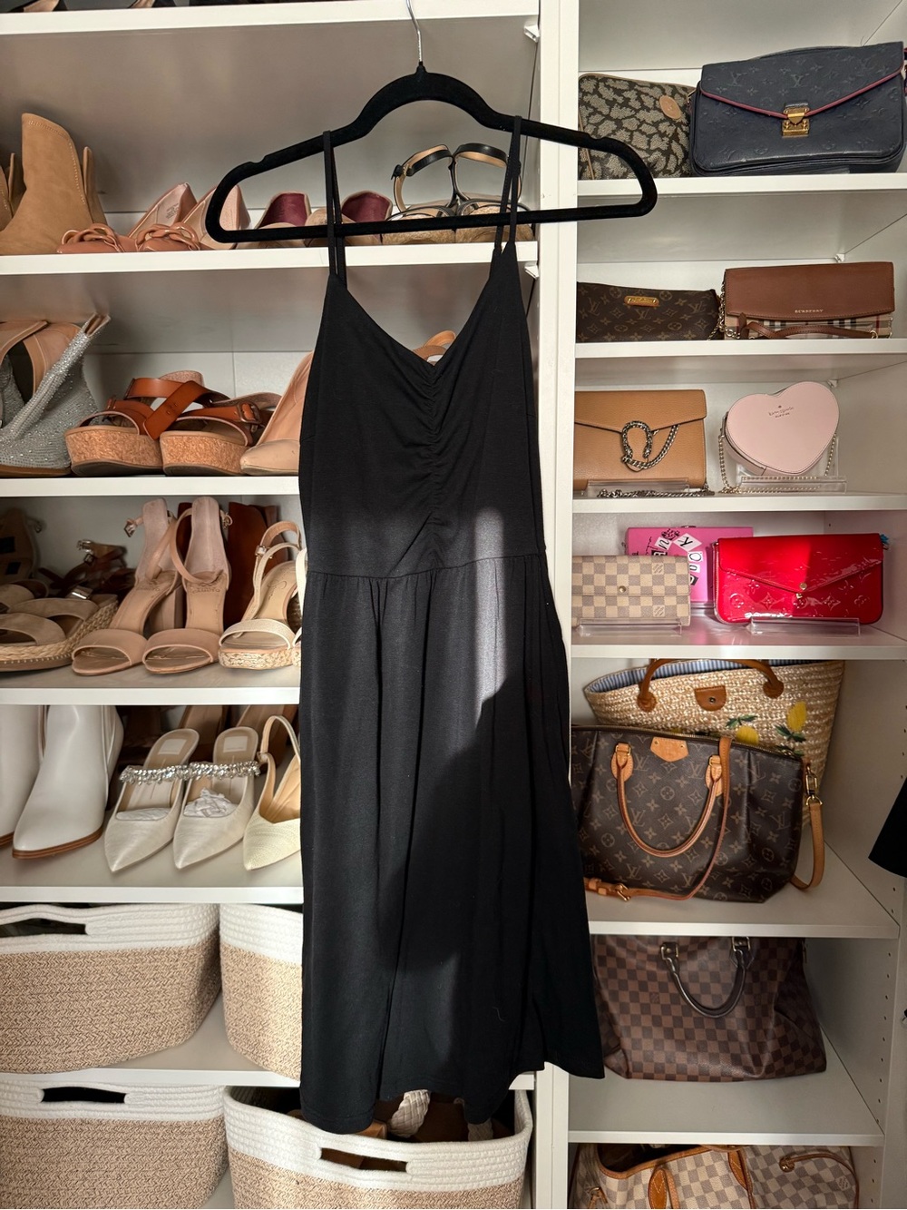Classic Black Spaghetti-Strap Midi Dress